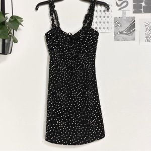 SMALL CUTOUT BLACK AND WHITE POLKA DOT MINI SLIP DRESS